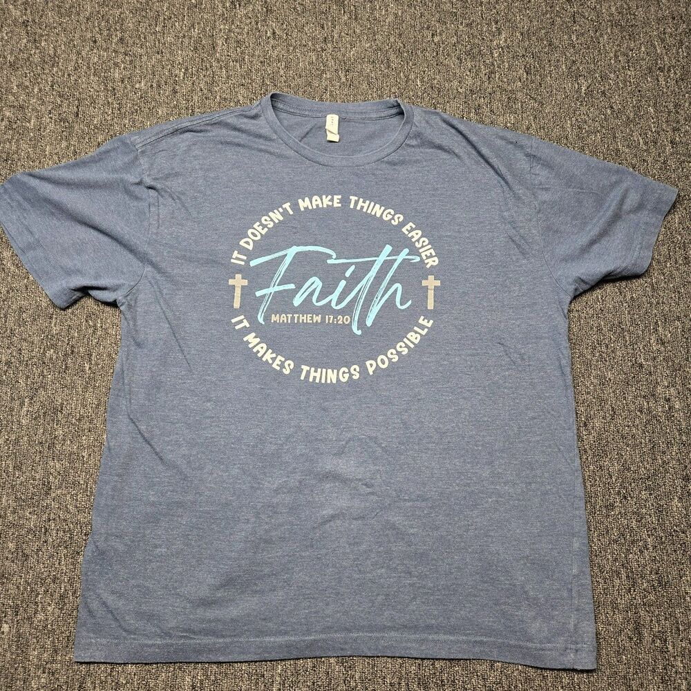 Love In Faith Women’s T‑Shirt XL Blue Faith Makes Things Possible Christian Tee